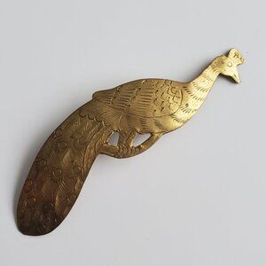 Vintage Brass Peacock Brooch Etched Detailing Lightweight MCM 70s